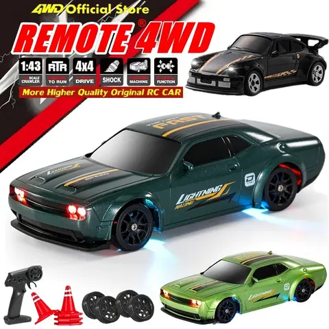 1/64 또는 1/43 미니 드리프트 RC 자동차 4WD 원격 제어 레이싱 차량 LED 조명 무선 제어 고속 자동차 데스크탑 완구
