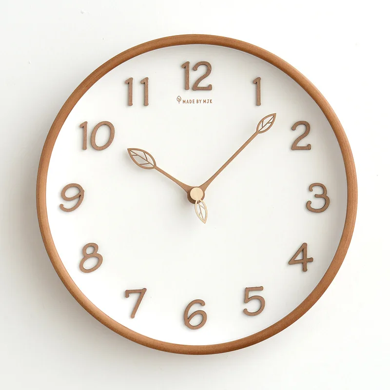 

12inch Wooden Wall Clock Decorations Silent Living Room Decor Wood Clock 3D Design Leaf Pointer Wood Hanging Clocks