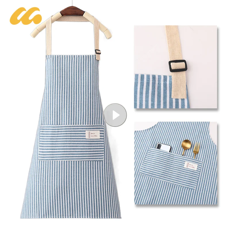 Kitchen Cooking Apron Cotton Linen Stripe Printed Anti-oil Sleeveless Aprons For Men Women Cooking Baking Waist Apron Household