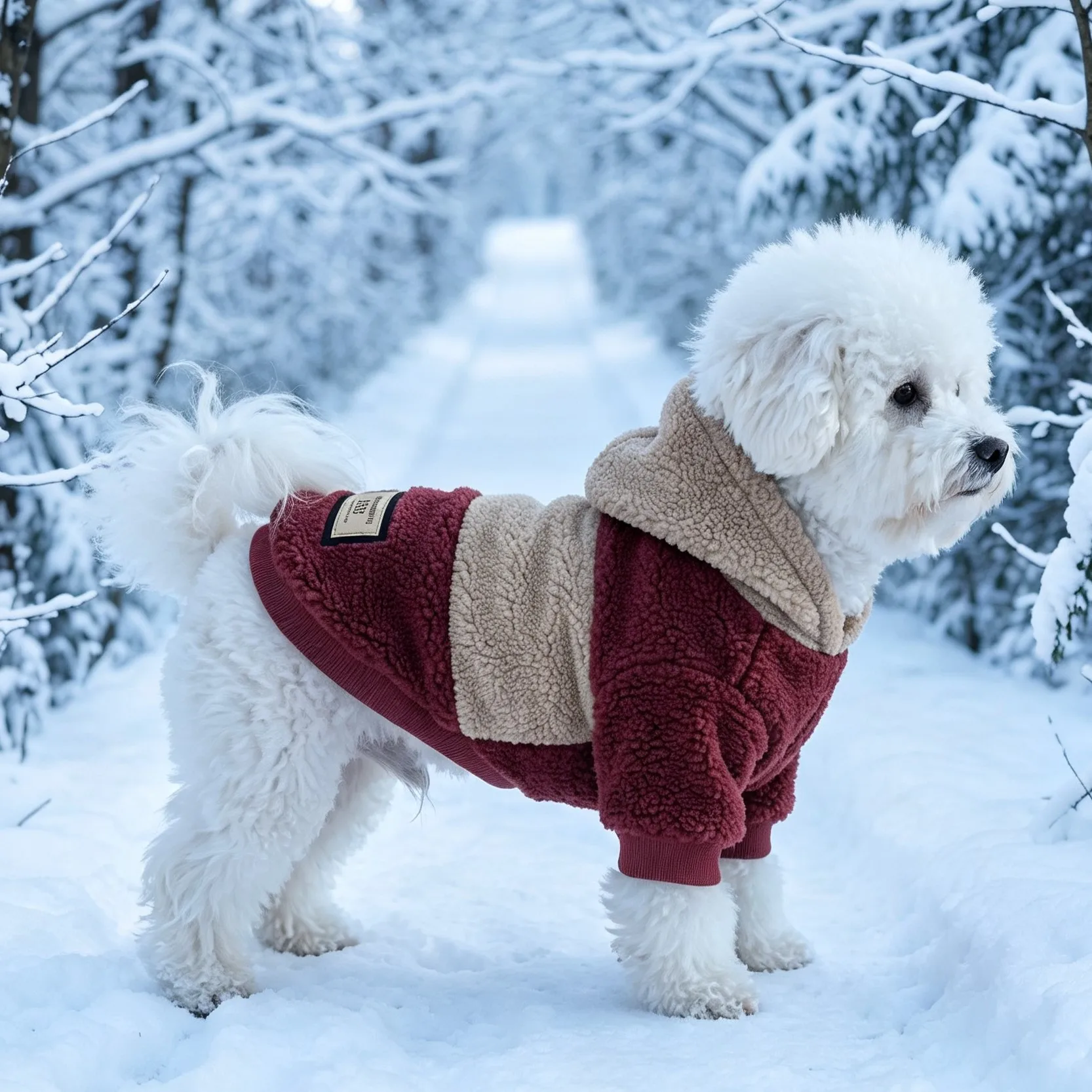 Hundekapuzenpullover, Kapuzenbekleidung für Haustiere, Herbst- und Winterbekleidung für Hunde, farblich abgesetzte Hundebekleidung aus Lammfell, warme Kleidung für kleine Hunde. – Detail 5