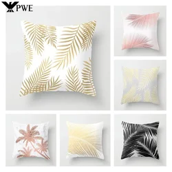 Rose Gold Pink Palm Pillowcase Tropical Plants Polyester Cushion Cover Pillowcase for Living Room Sofa Car Home Decor 45x45cm
