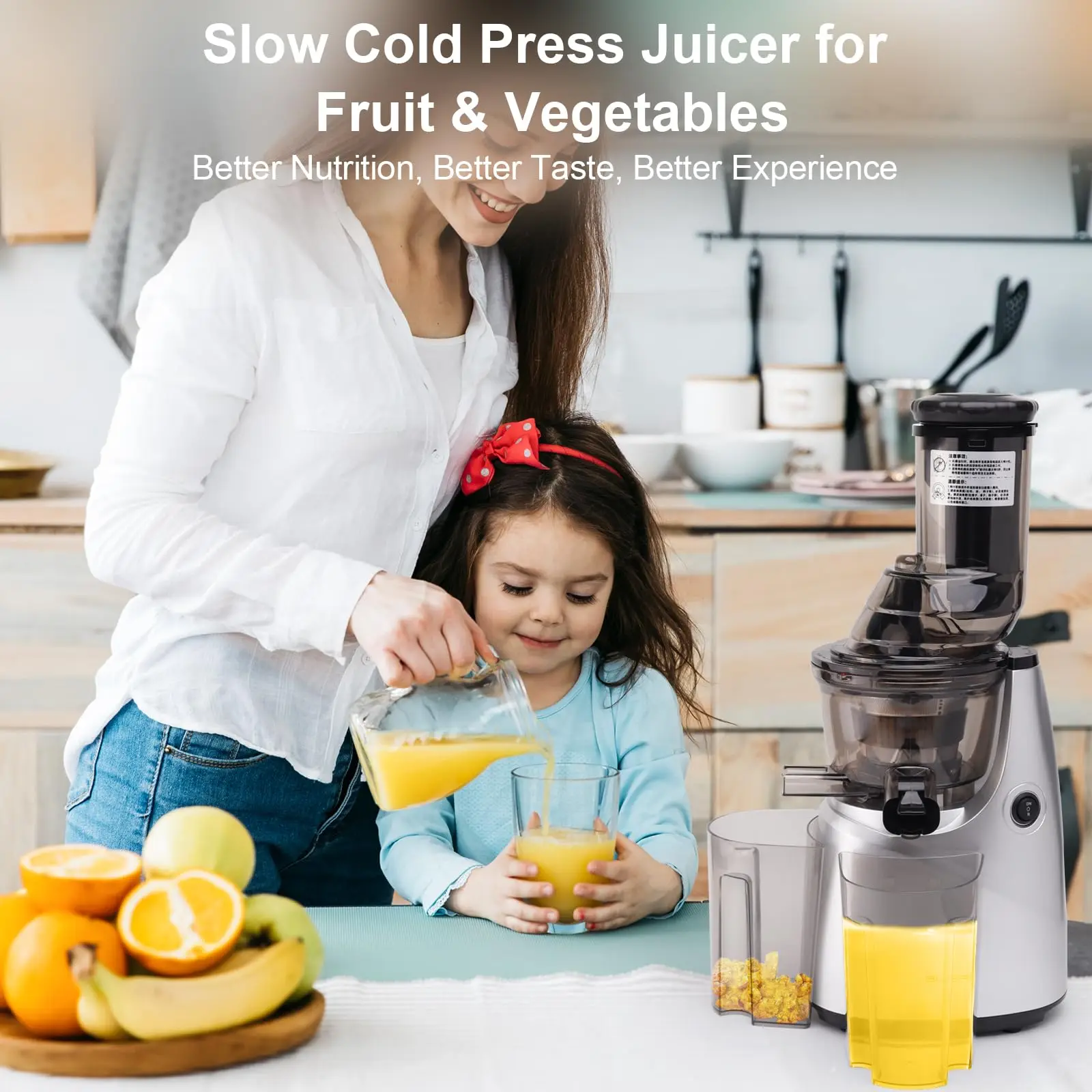 SlowJuicer,Masticating Juicer Machines, Large Chute Cold Press Juicer Extractor, Easy Clean Juicers with Higher Juice