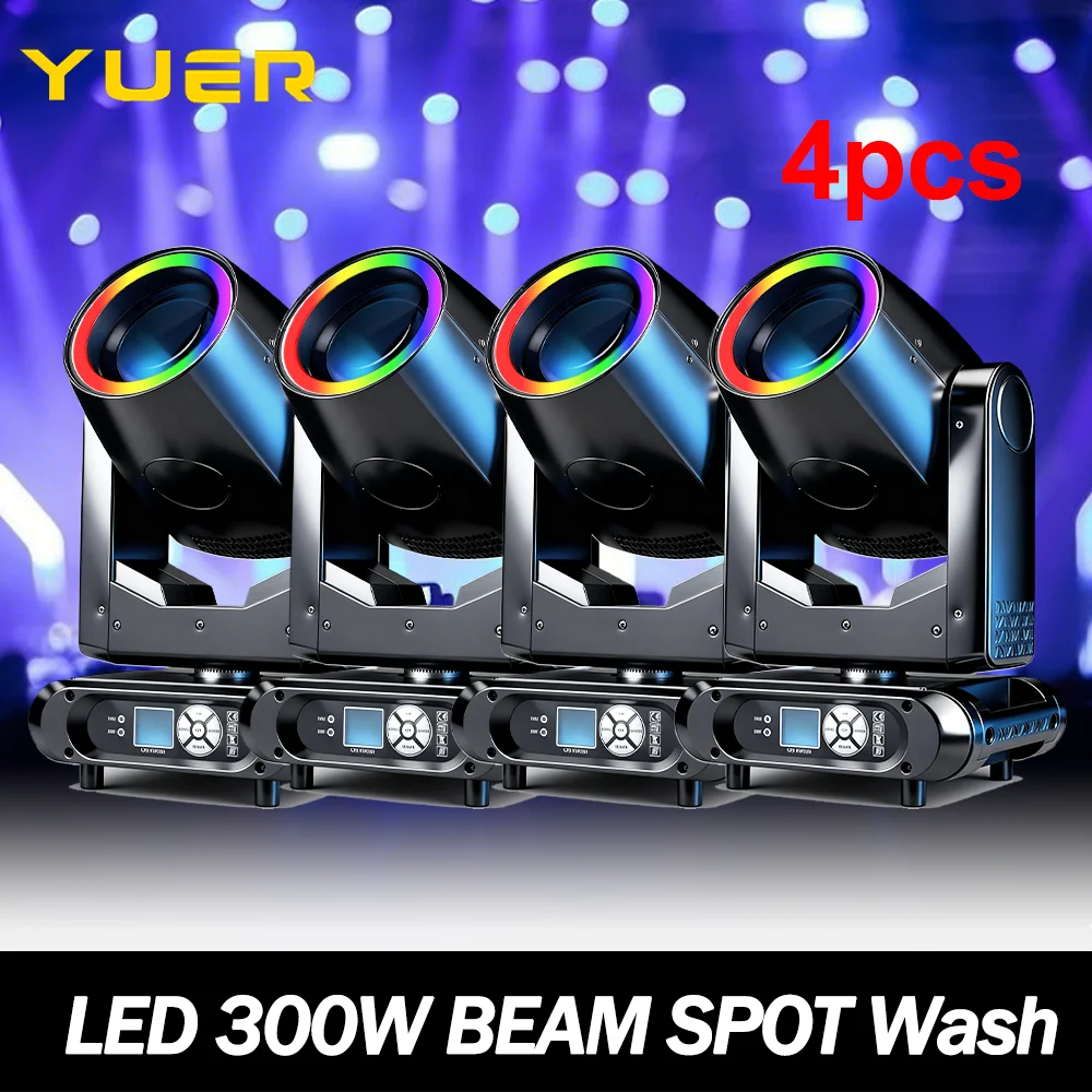 

8pcs 300W LED Beam Moving Head Light with ring 14 Gobos 8+16 Prisms focus wash Rainbow effect DMX512 for DJ Disco Party Bar club