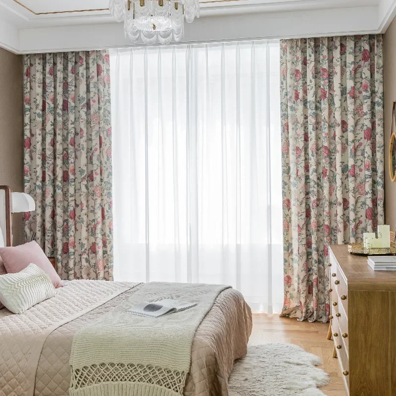 

Romantic Flowers Retro Pastoral Style Prints Fashionable Simple Gentle Curtains for Living Room Bedroom Dining Custom Size