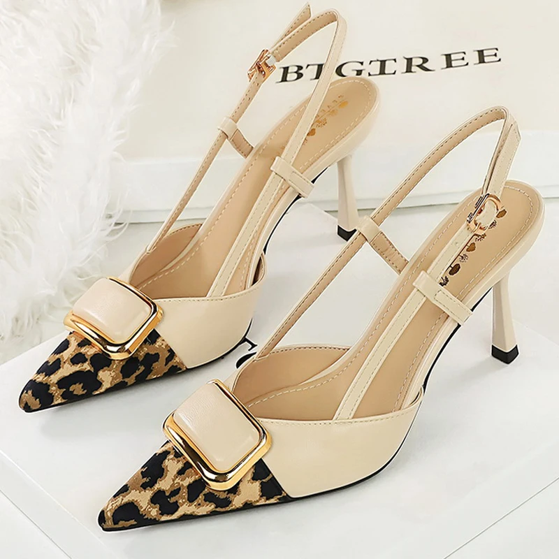 

BIGTREE Shoes Женские туфли-лодочки с металлическим декором на высоком каблуке-шпильке 8 см с леопардовым принтом Женские туфли на каблуке Сексуальная обувь для вечеринок Сандалии на полом каблуке