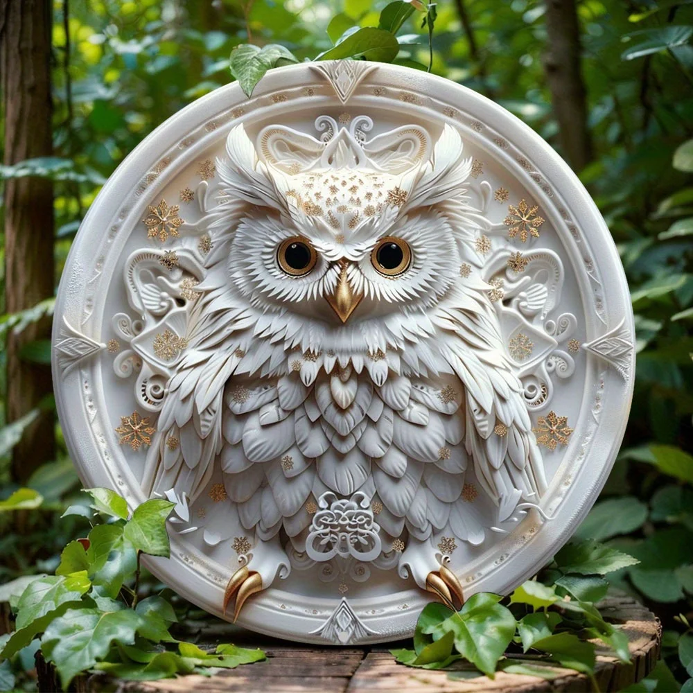 

Round Aluminum Flat Sign, Owl Bird Themed Hanging Decoration Plaque, for Office Home Decorations, Holiday Gifts, Wall Art Decor