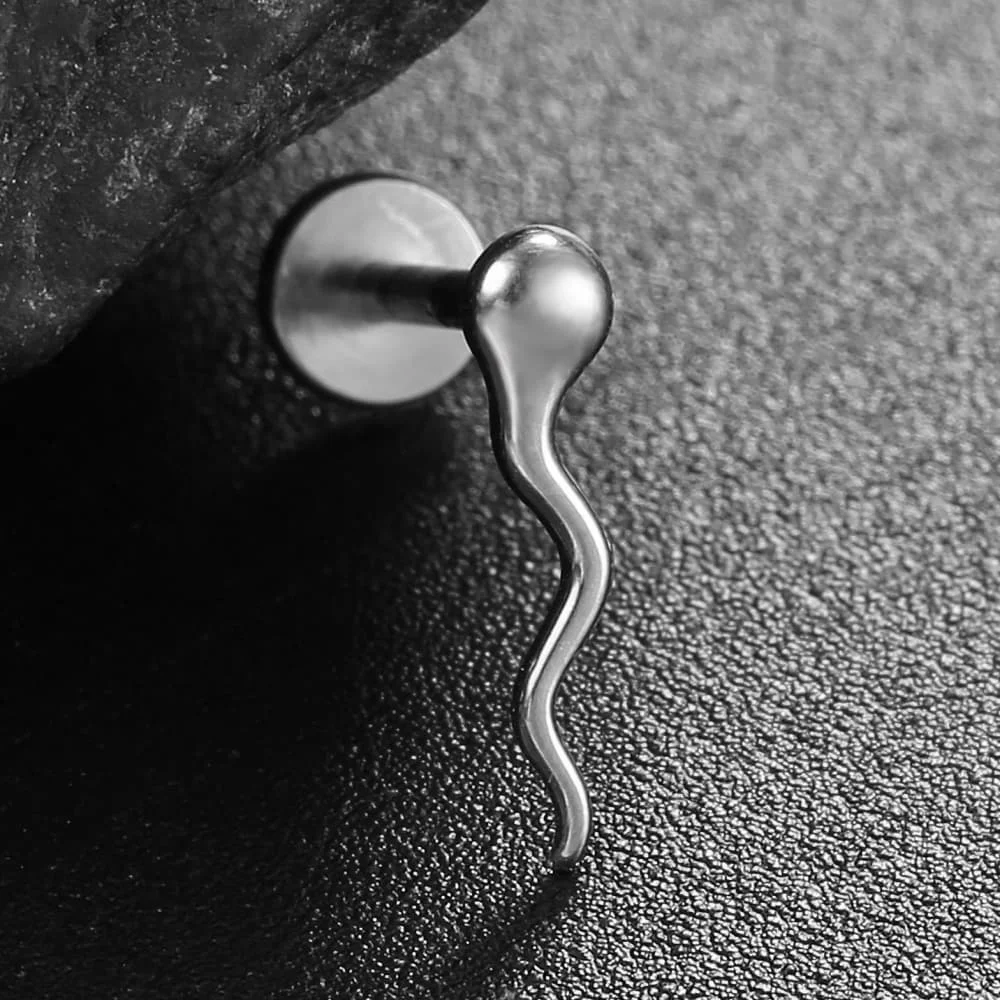 Twolobes 1 Stück ASTM F136 Titan Tadpole Labret Piercing 16G 18G Innengewinde Flacher Rücken Stud Helix Knorpel Scherzgeschenk – Detail 4