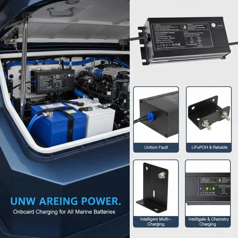 Marine Battery Maintainer 1-Bank 10A 12V Onboard Charging Unit For Large Boat Yacht RV Lithium-Ion LiFePO4 NCM Lead-Acid Compatibility Smart Pulse Tech Automatic Power Management Compact Design Aluminum Housing Multiple Battery Types Support AC 100-2 view 6