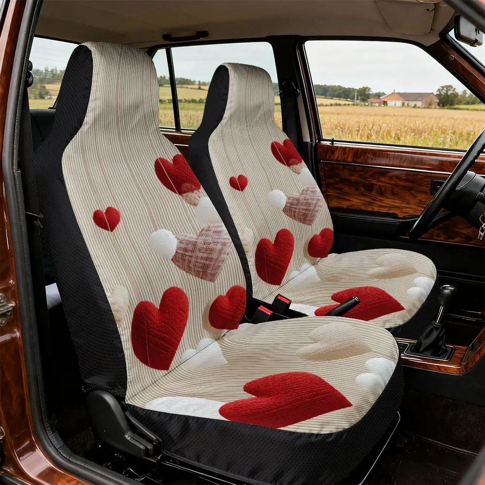 2pcs, Elegant Valentine's Day Heart Balloons Print Front Seat Covers, Great Present For Friends With Cars, Quick To Remove And W