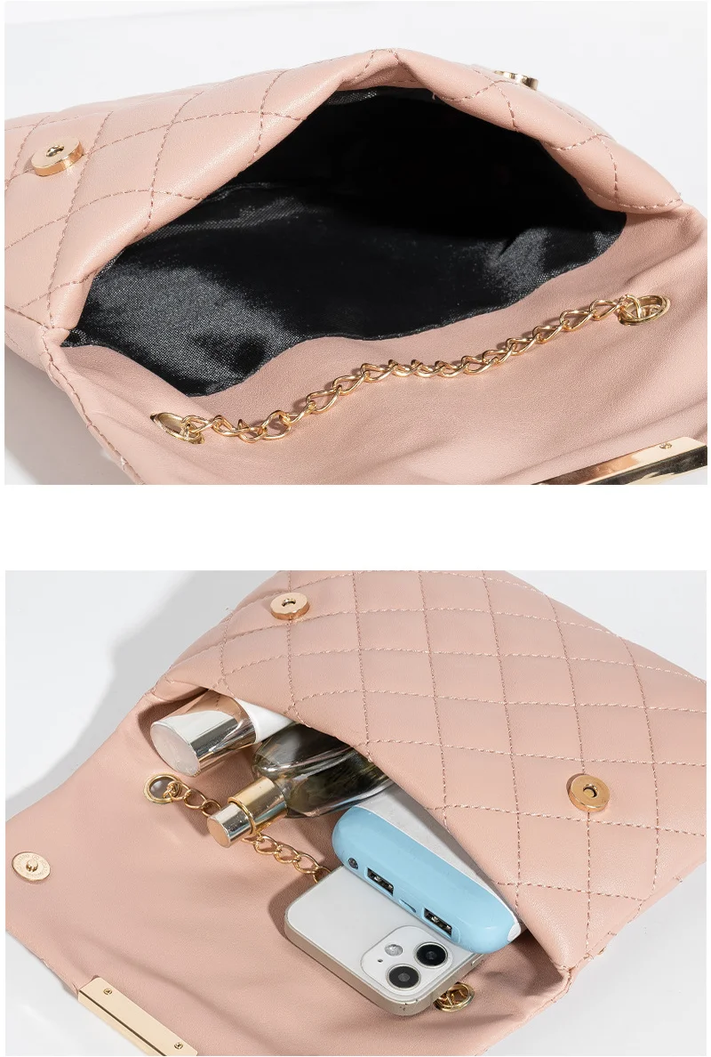 New Fashion Women Shoulder Bag Rhombus Embroidered Solid Color Chain Crossbody Bag Casual Handbag Ladies Trendy Clutch Phone Bag