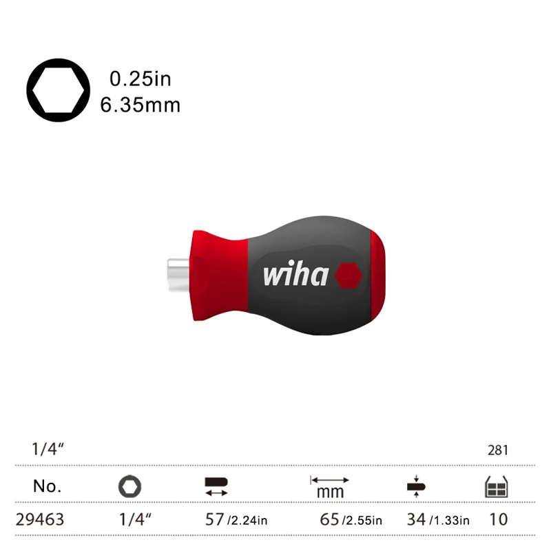 Wiha 29463 Screwdriver with Bit Holder Magnetic Stubby 48Grams Easy Operation No-slipping