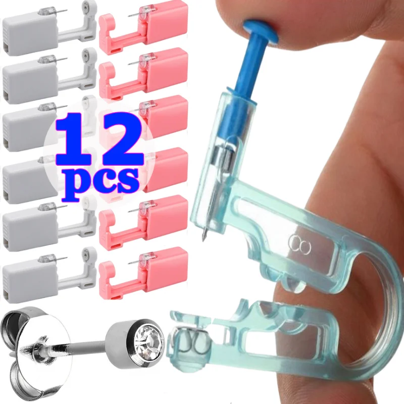 1-12pcs Disposable Sterile Ear Piercing Unit Cartilage Tragus Helix Piercing Gun No Pain Piercer Tool Machine Kit Stud Jewelry