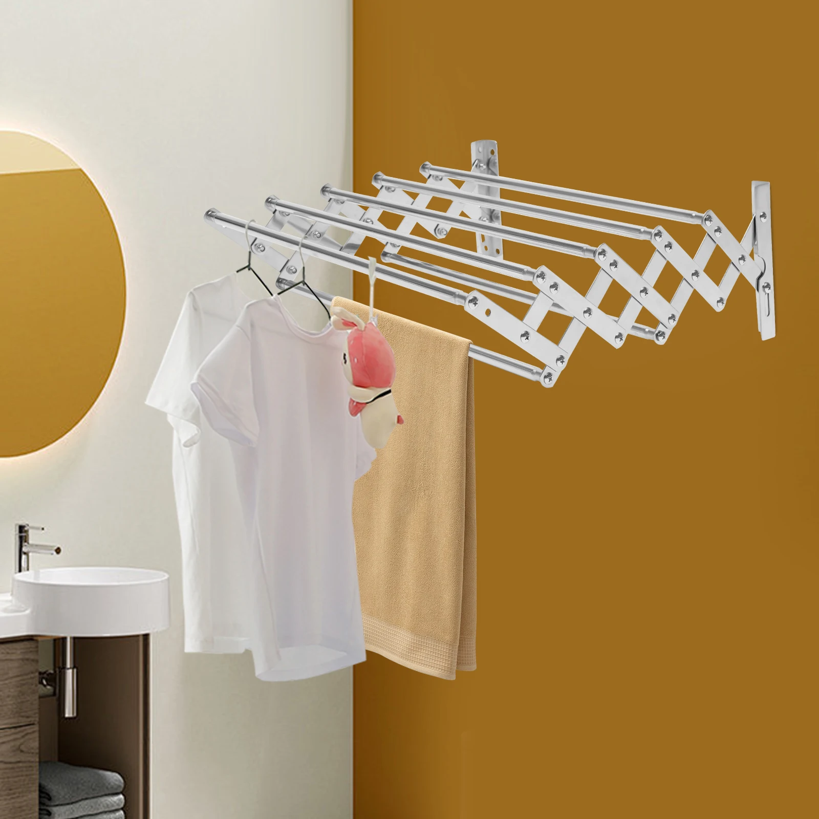 

42-80cm Telescopic Folding Clothes Rack Wall-mounted Stainless Steel Hanger High Load-bearing Clothes Storage Rack