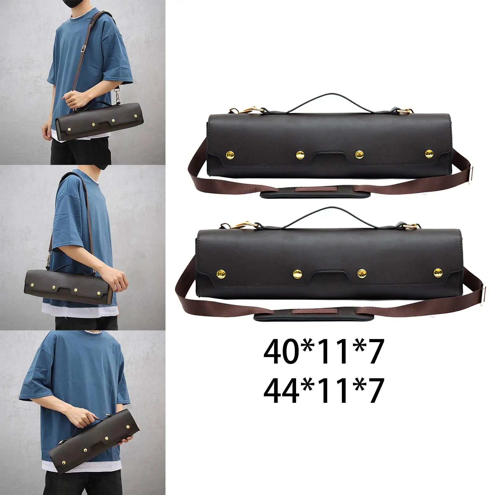 Custodia per flauto in pelle PU Scatola portaoggetti per flauto Tracolla regolabile in velluto Borsa a tracolla leggera resistente all'acqua