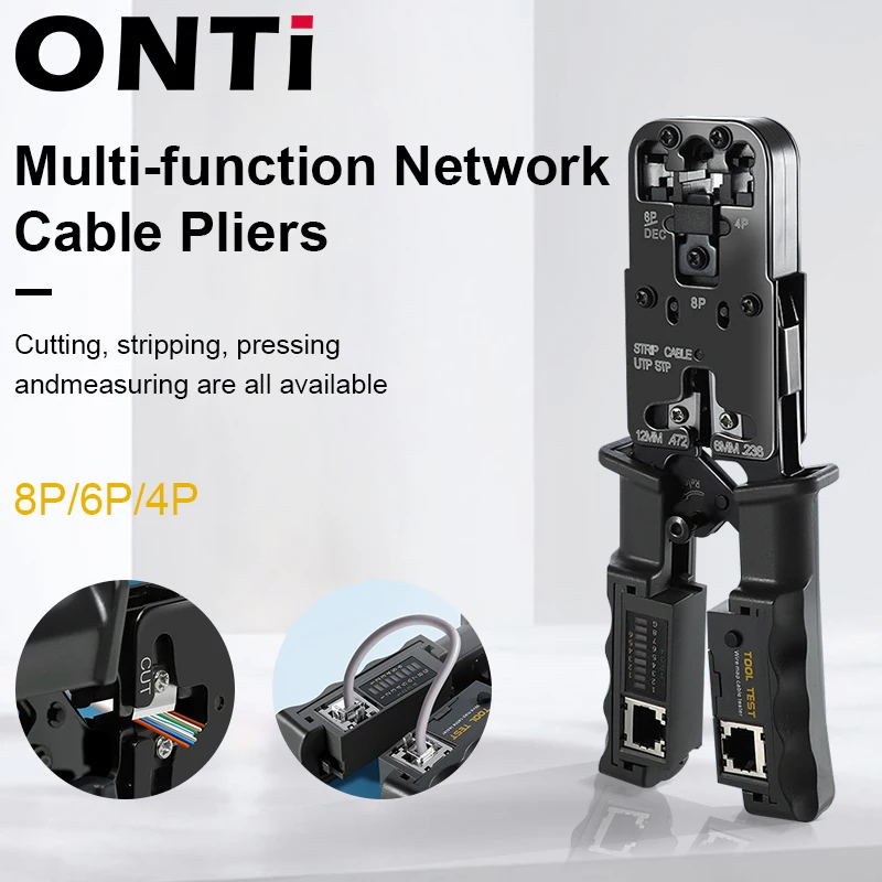 

ONTi Multifunctional 2 in 1 RJ45 Network Cable Plier Test Crimping Pliers 4P/6P/8P Wire Stripper LAN Crimper Pliers Cutting Tool