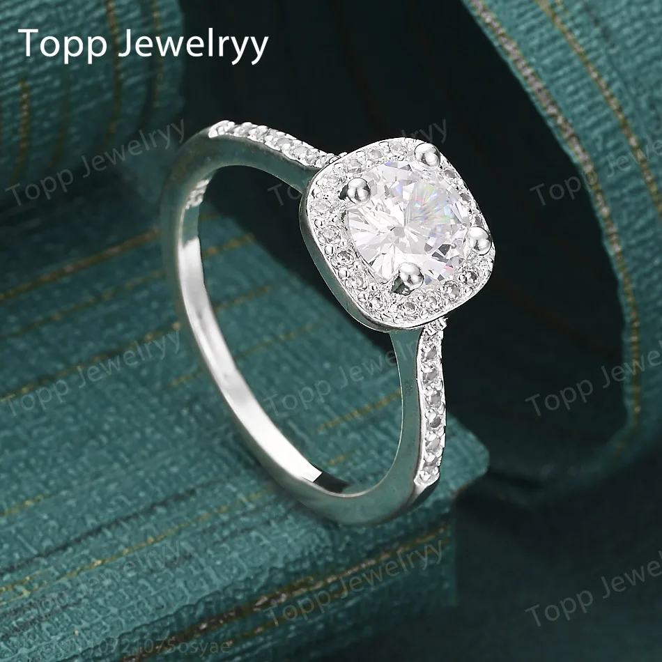 

New 925 Sterling Silver Charm Square Zircon Ring Women Fashion Couple Party Christmas Gift Jewelry Wedding