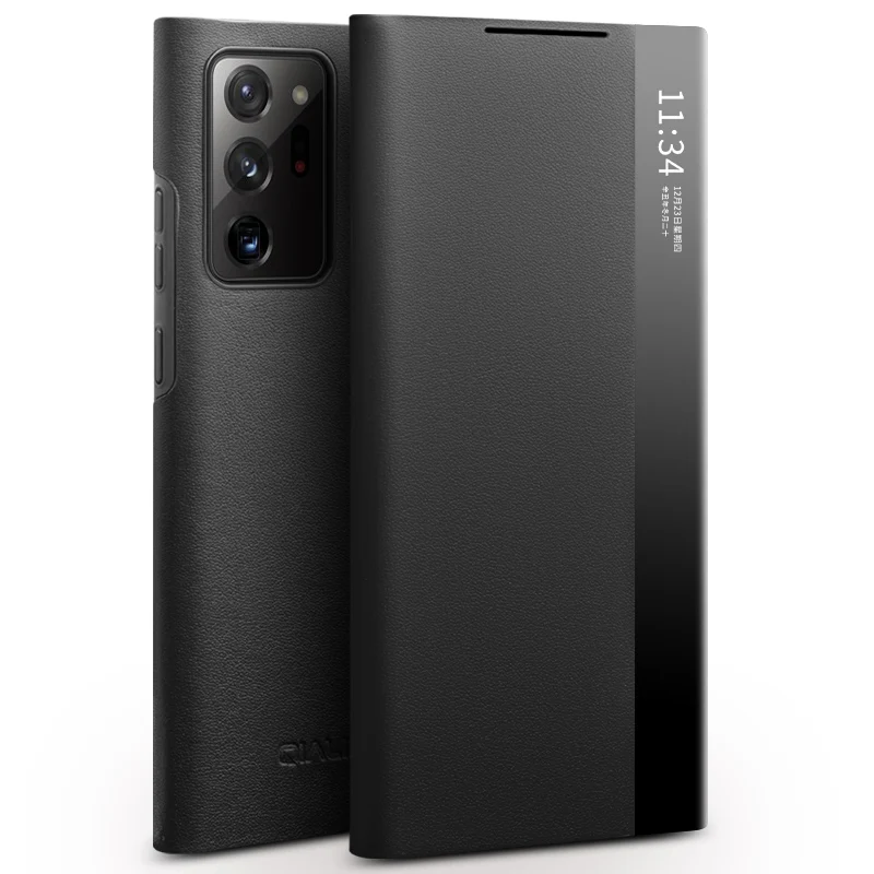 QIALINO Luxury Genuine Leather Phone Cover for Samsung Galaxy Note 20 Ultra Light Cover with Smart View Case for Note 20 Ultra