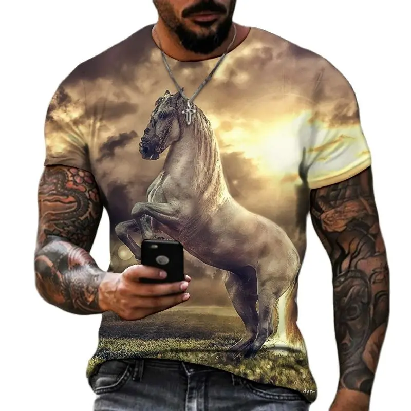 Steed Cartoon Oil Painting 3D Printed Fashion Men's And Women's Round Neck Short Sleeve Casual Elegant Summer T-shirt Tops Loose