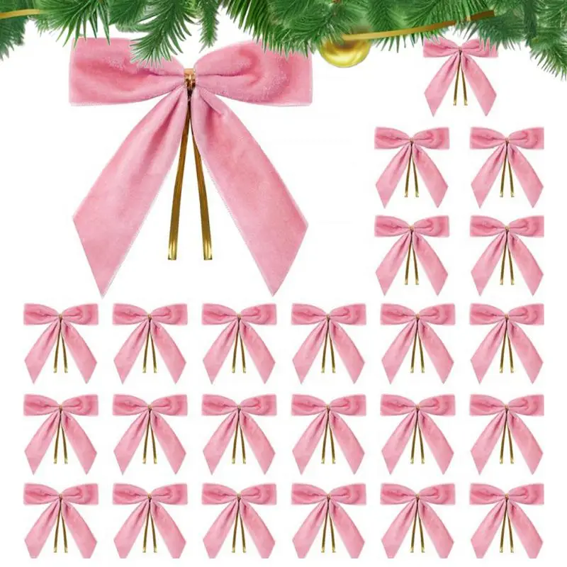 木のクリスマスの弓,素朴な工芸品,ベルベットの弓のセット,24個,小さい,卓上,ドアの飾り