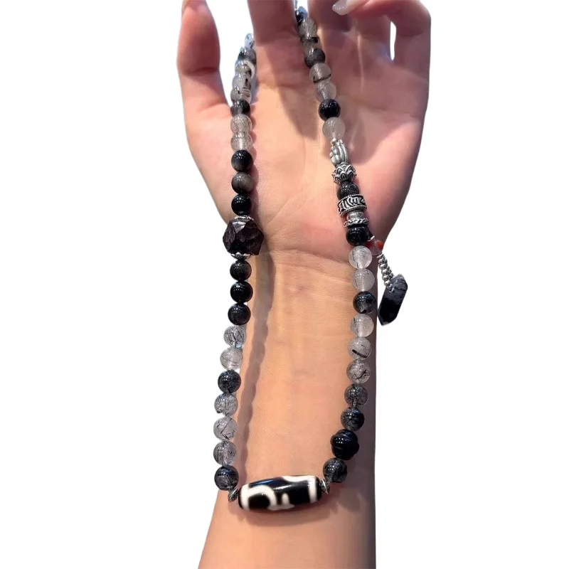 

925 sterling silver agate bead necklace collarbone chain women's light luxury national style retro new Chinese style