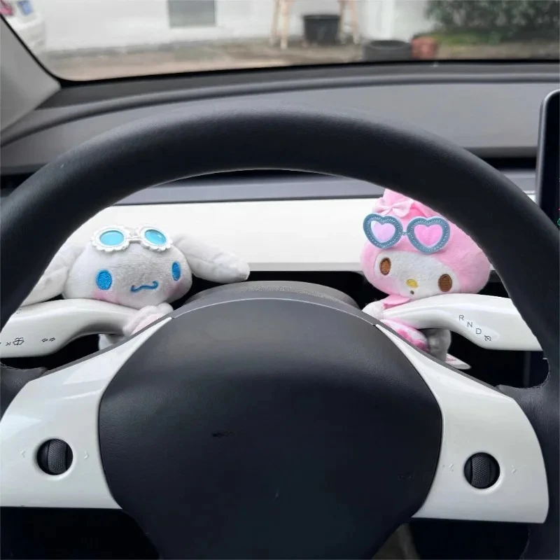 Sanrioed My Melody Kuromi Hellokittys Plush Toy Car Seat Belt Cover Kawaii Auto Interior Accessories Wiper Turn Signal Pendant