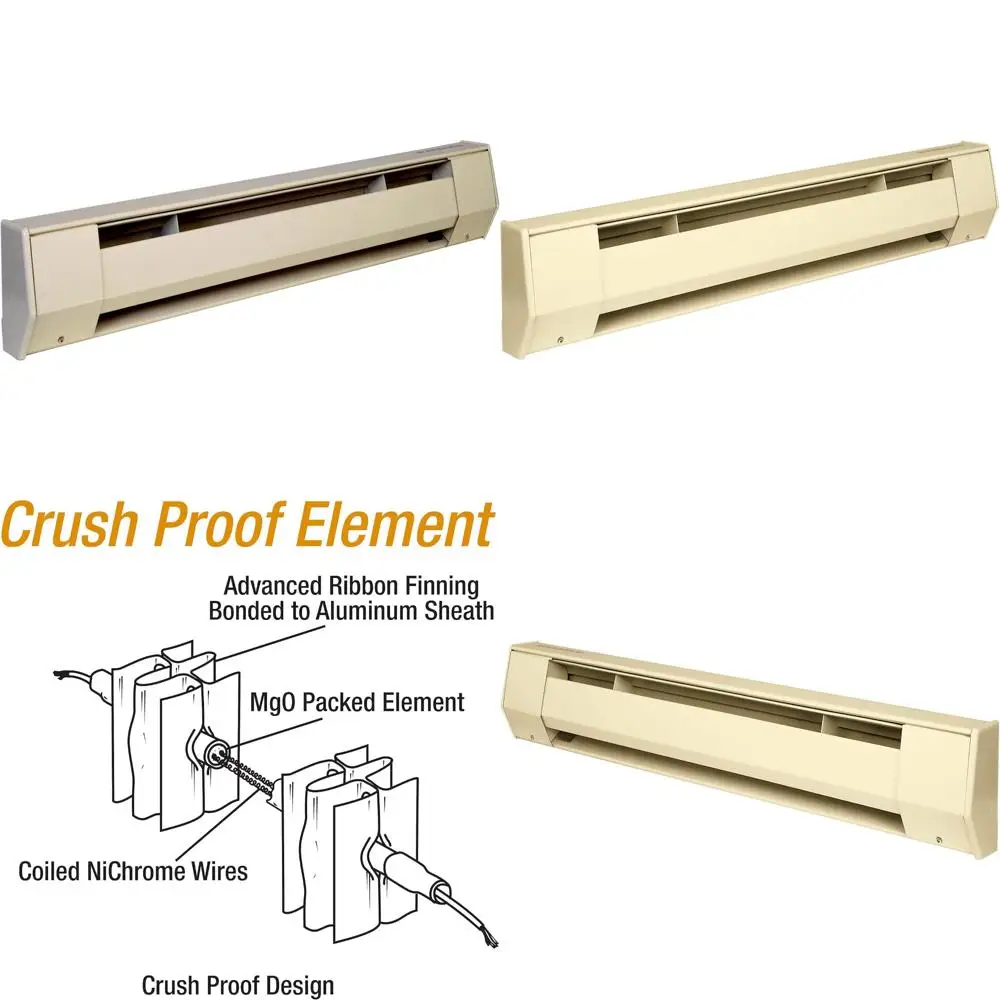 

3-футовый миндальный плинтусный обогреватель мощностью 750 Вт, 120 В с дизайном серии K для эффективного отопления дома