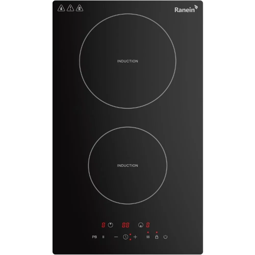

Индукционная варочная панель Ranein, 12 дюймов, встроенная электрическая плита с 2 конфорками, 9 режимов мощности, макс. 1800 Вт, индукционное управление датчиком H