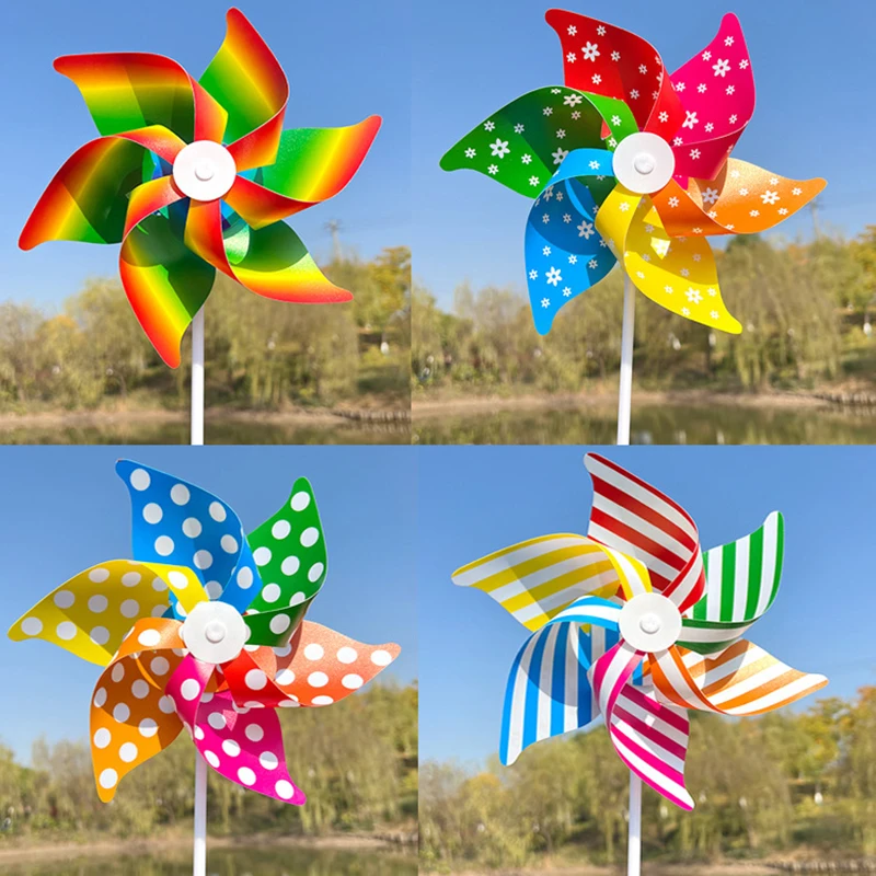 22CM Six-leaf Stripes Solid Color Small Plastic Hand-held Windmills Garden Plant Flower Repellent Windmill Outdoor Decoration