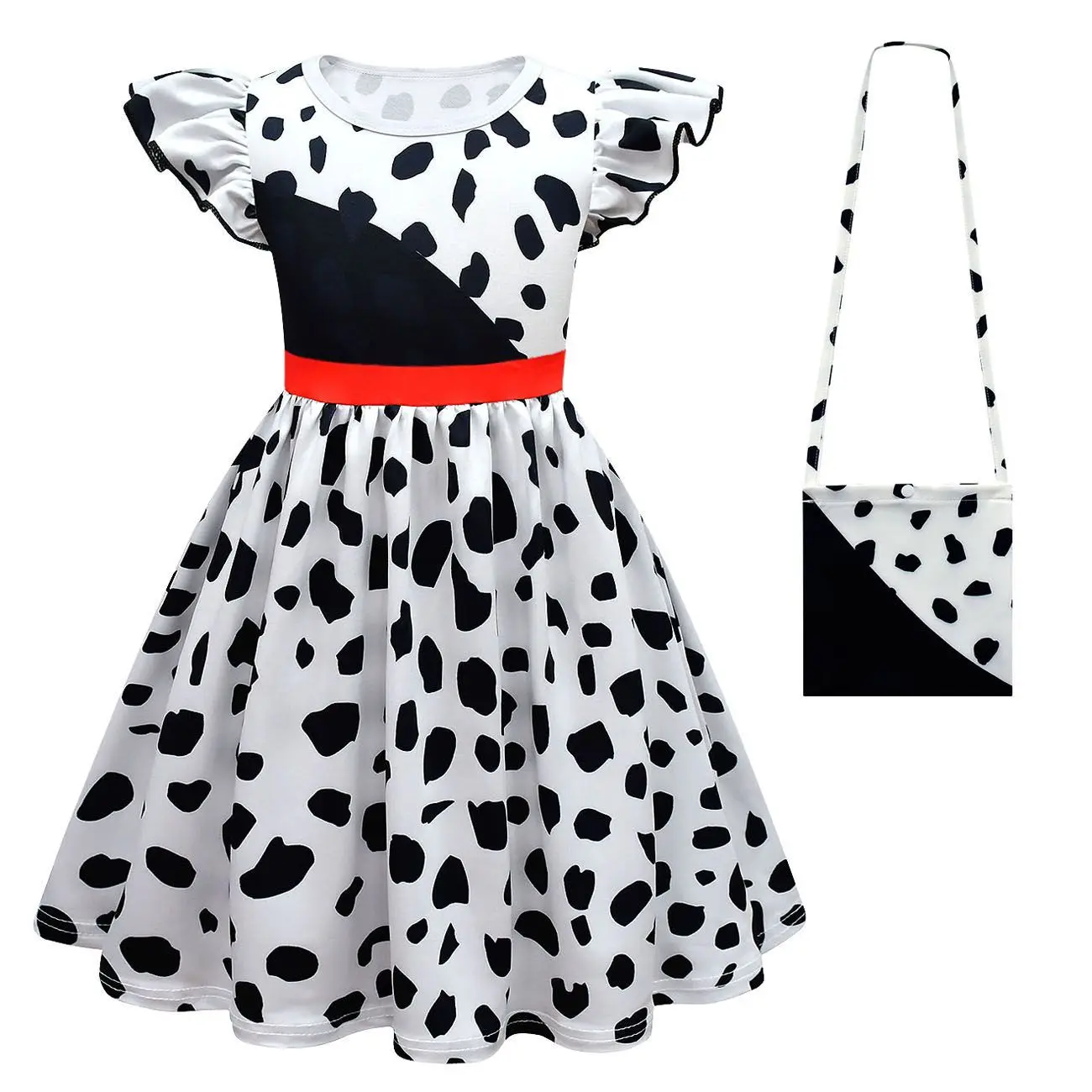 

Halloween Costume Girl Loyal Animal Movie Evil Printed Cosplay Dress Kids Gown Black White Polka Carnival Party Dress Up