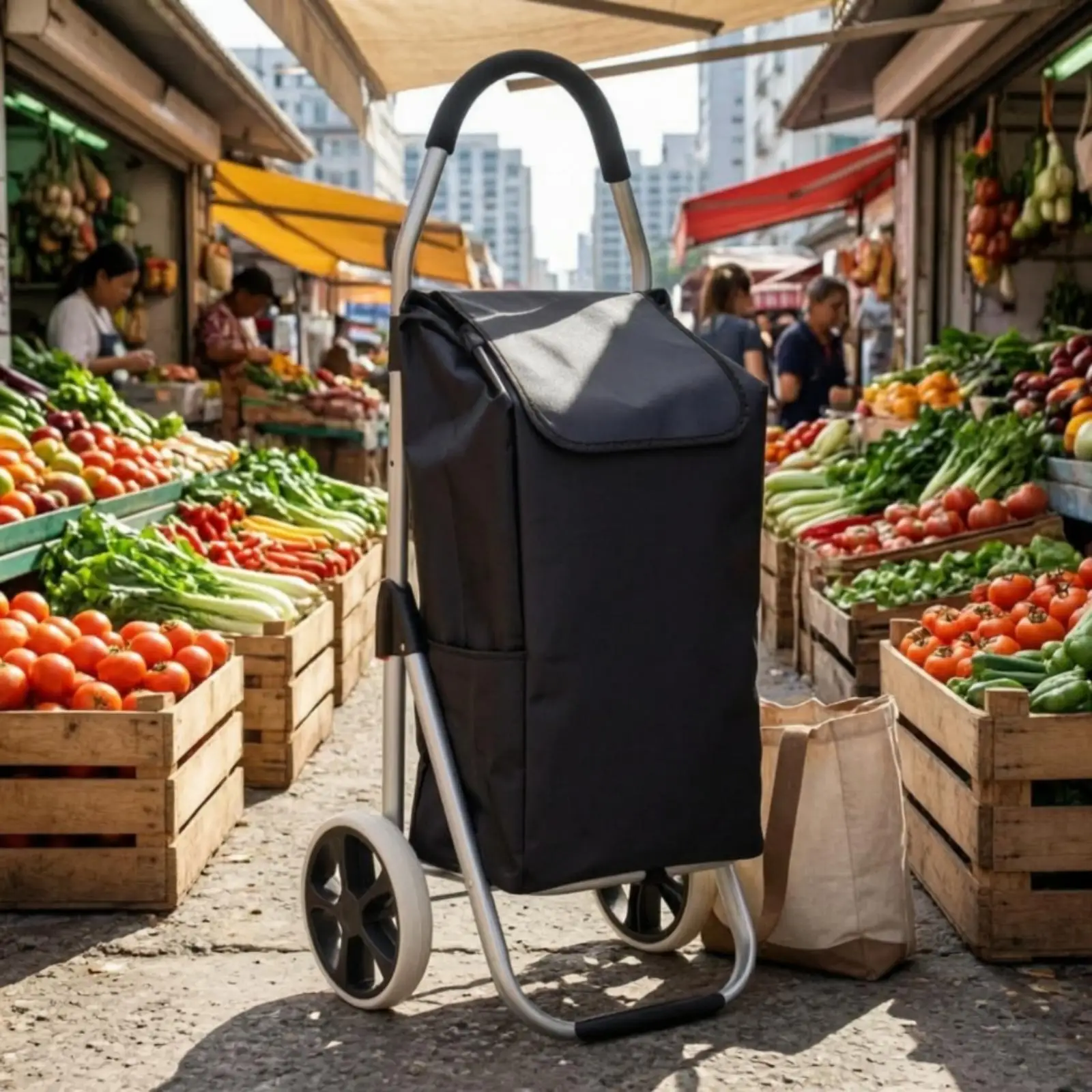 Portable Folding Shopping Cart Aluminum Alloy Frame Heavy Duty Wheeled Trolley for Grocery Market Errands