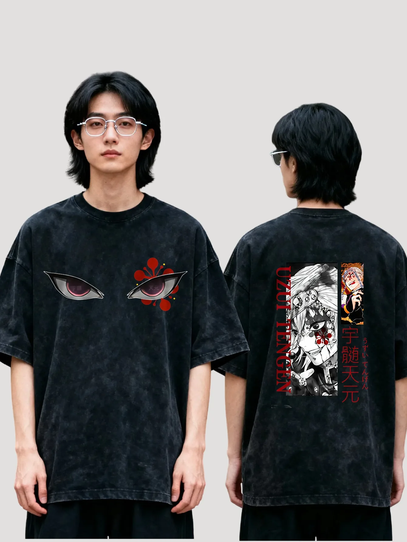 Vintage Anime Demon Slayer Sabito masque visage graphique T-Shirt surdimensionné unisexe T-Shirt avec oeil rouge conception de haute qualité toutes saisons