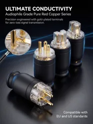 AC Electrical Plug XSSH Audio HIFI 22mm Big Black Aluminum OFC Copper Plated Gold 15A EU US Male IEC Female Connector Power Plug
