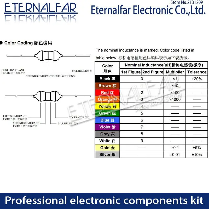 Inductores de anillo de código de Color, 0307, 1/4W, 0,25 W, 10UH, 100K, 100UH, 101K, 10, 100 UH, inductancia de inmersión, Radios de TV, inducción