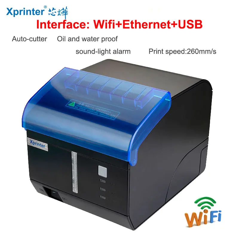 Top 80mm Thermal Receipt Printer Kitchen Printer USB+Ethernet/WIFI /Bluetooth /Sound And Light Alarm POS Printer XP-C260M