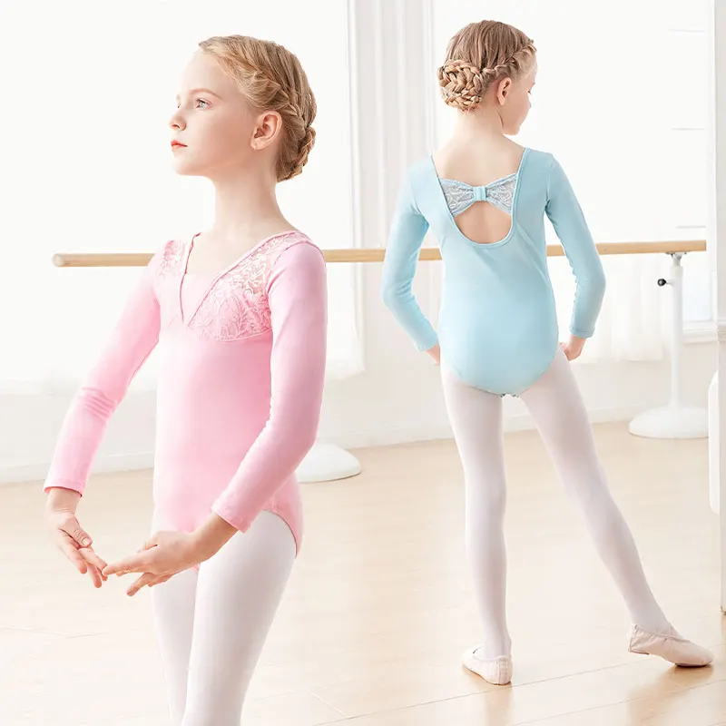 Girls Ballet Leotards Gymnastics Leotard Dancing Bodysuit Lace Splice Dance Leotard Dancewear Kids Dance Costumes