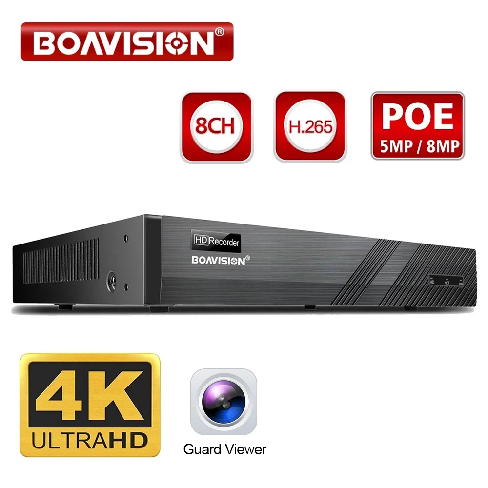 4K 8MP 30FPS POE NVR 8CH Surveillance CCTV System Video Recorder Support 4K, 5MP, 4MP,1080P,52V for POE IP Camera