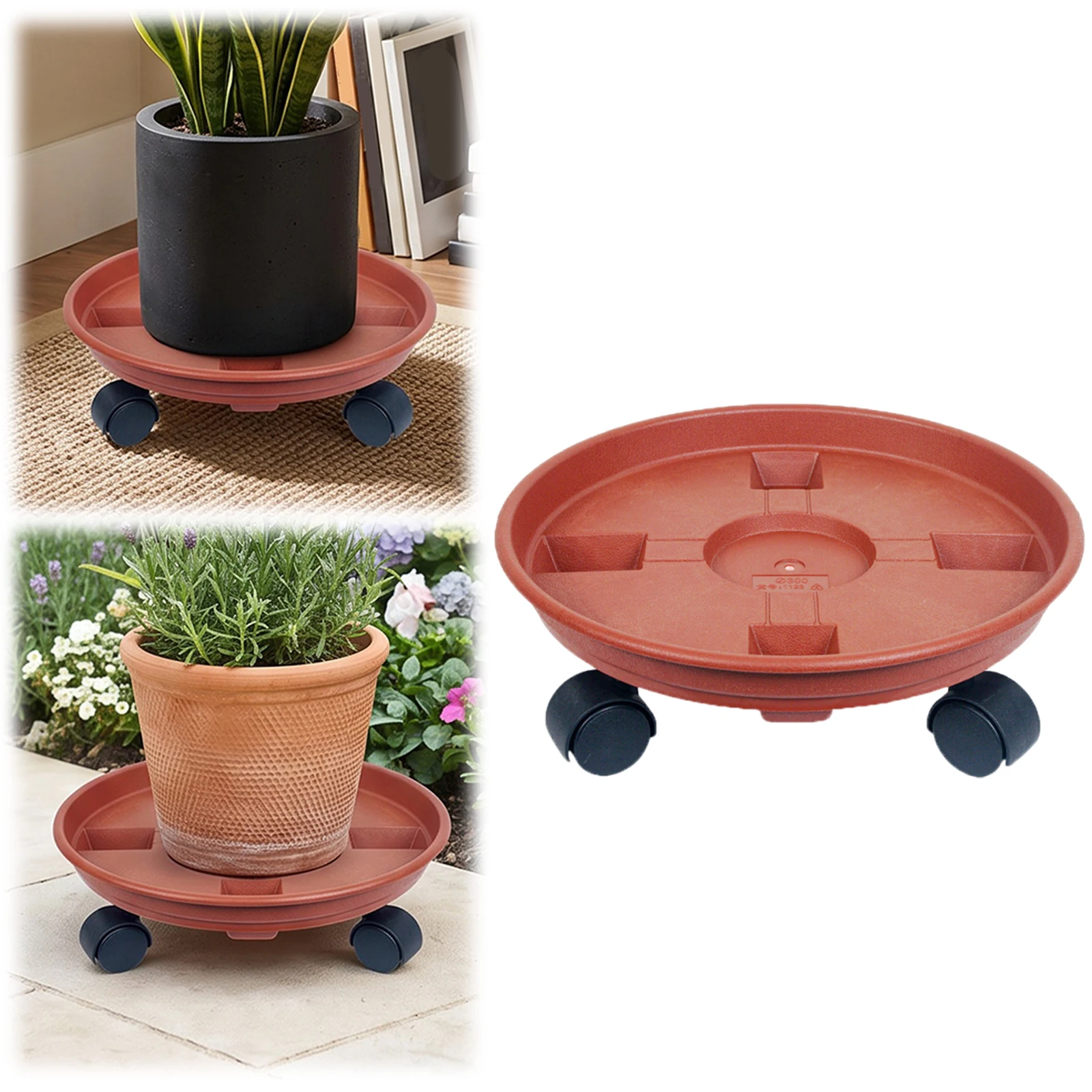 30cm Plastic Rolling Plant Stand with Wheels Planter Trolley Tray Rolling Plant Dolly for Home Garden Office Indoor Outdoor Use