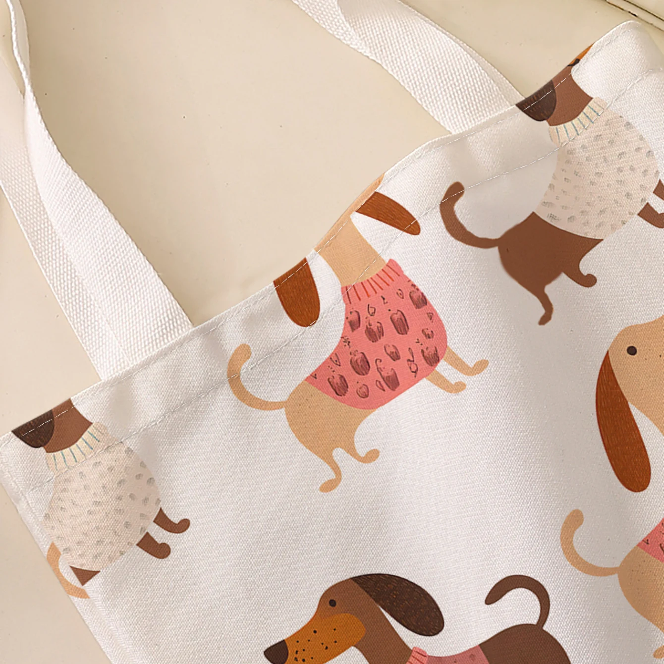 Dachshund Dogs In Sweaters All Over Print Tote Bag Large Shoulder Handbag For Shopping Daily Commute
