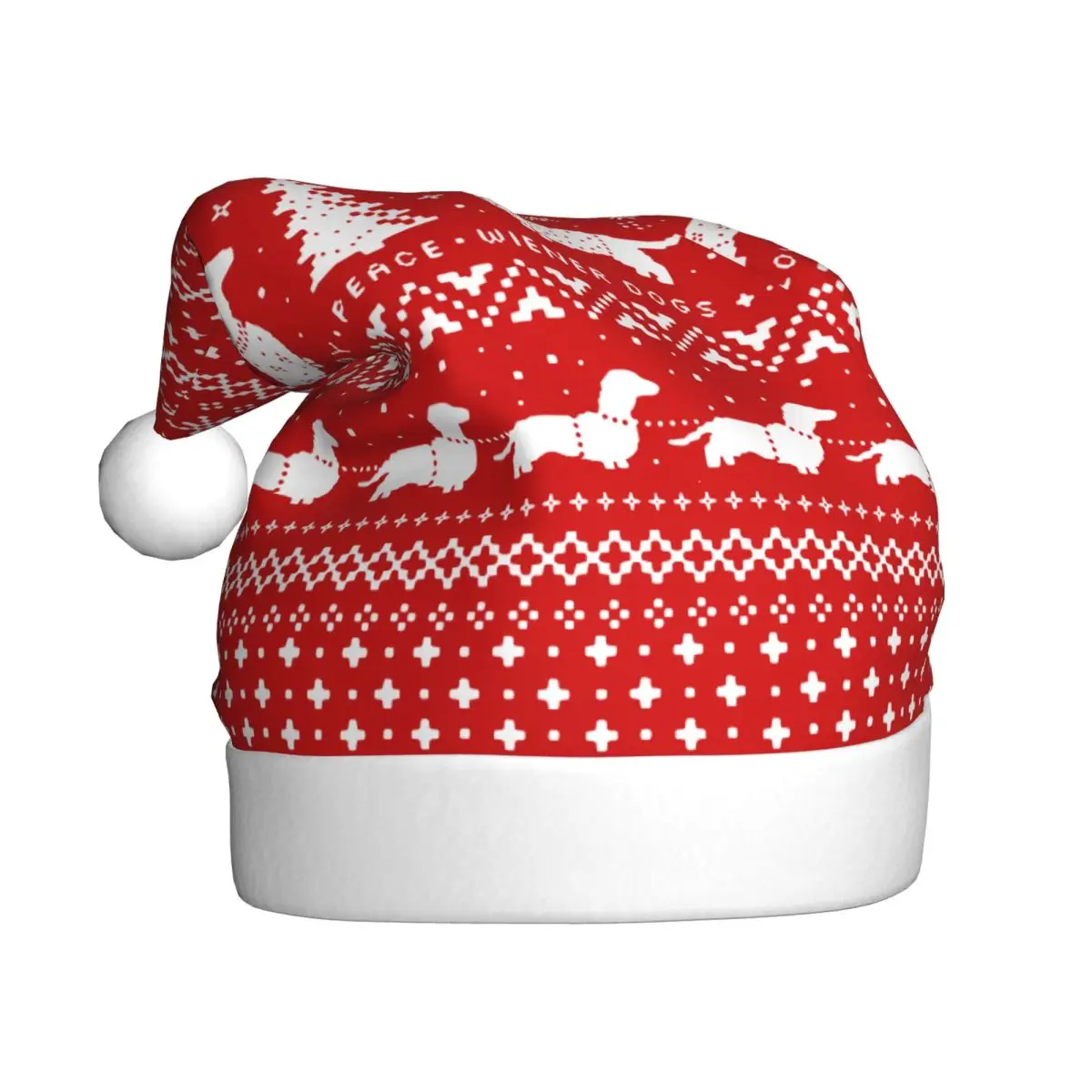 Dachshunds Christmas Pattern Plush Kawaii Christmas Hats for Adult Men Women Sausage Dog Lover Santa Hat Cap Cosplay Gifts