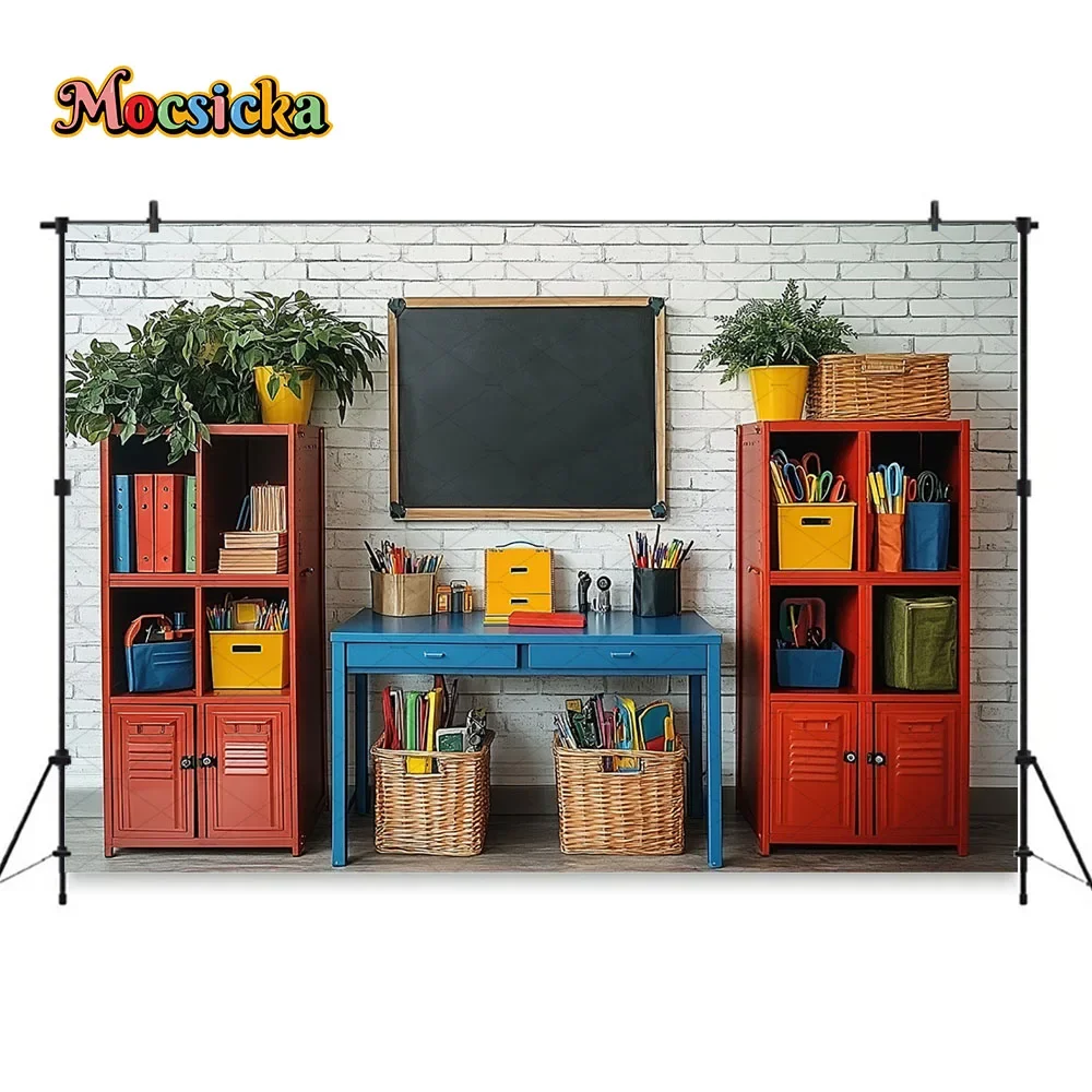 Mocsicka العودة إلى المدرسة حفلة خلفية التصوير الفوتوغرافي السبورة خزانة الفصول الدراسية خلفية الطالب كعكة سحق فوتوزون استوديو
