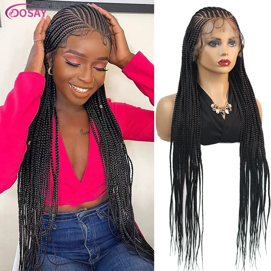 New Fulani Box Braids Synthetic Cornrow Braided Wigs Full Lace Knotless Braided Wigs For Black Women With Baby Hair 360 Lace Wig