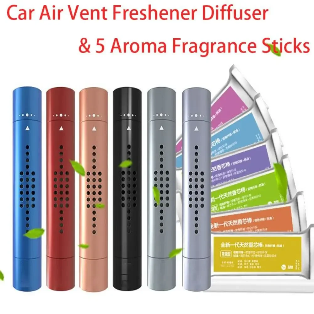 Car Air Vent Freshener Perfume Diffuser Metal Air Conditioning Outlet Clip with 5 Aroma Fragrance Sticks Auto Interior Accessory