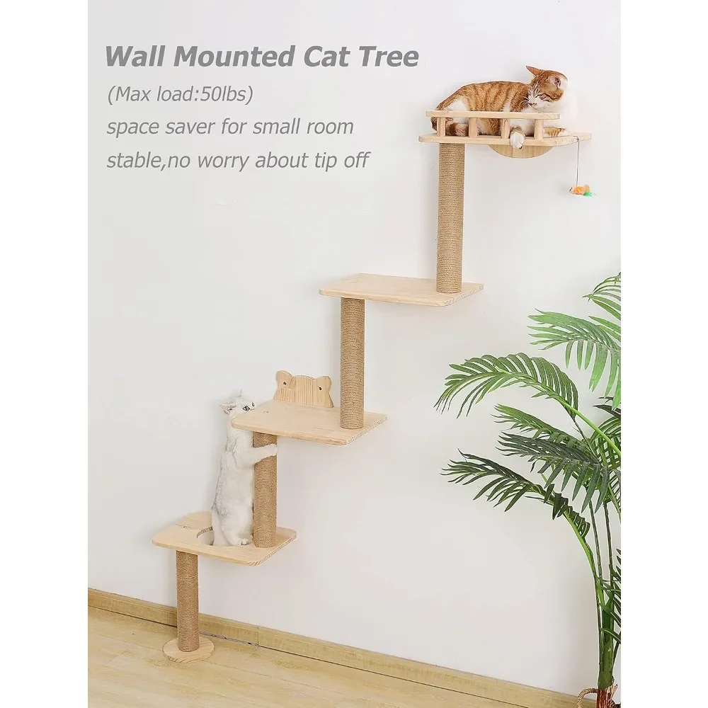 Cat Tree Wall Mounted - 4 Levels Shelves & 73