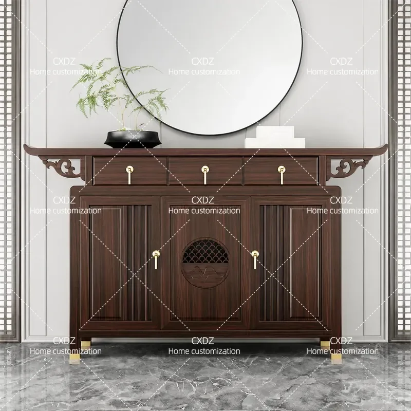 New Chinese Style Solid Wood Entrance Cabinet Zen Simple Storage Table for Entry Foyer Hallway Console