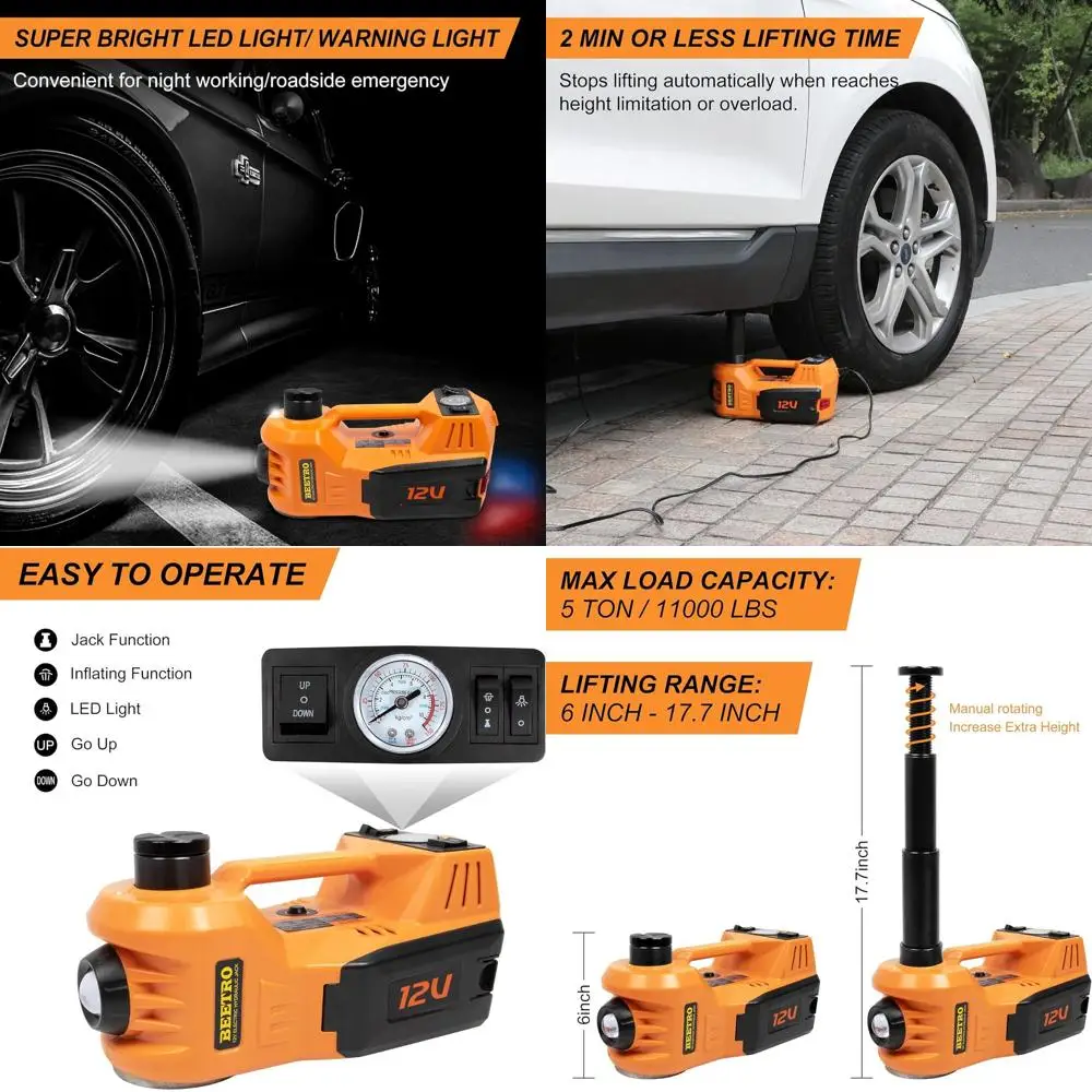 

Гидравлический автомобильный домкрат 12В, 5 тонн, с компрессором для седанов и минивэнов, диапазон подъема 6-17,7 дюйма