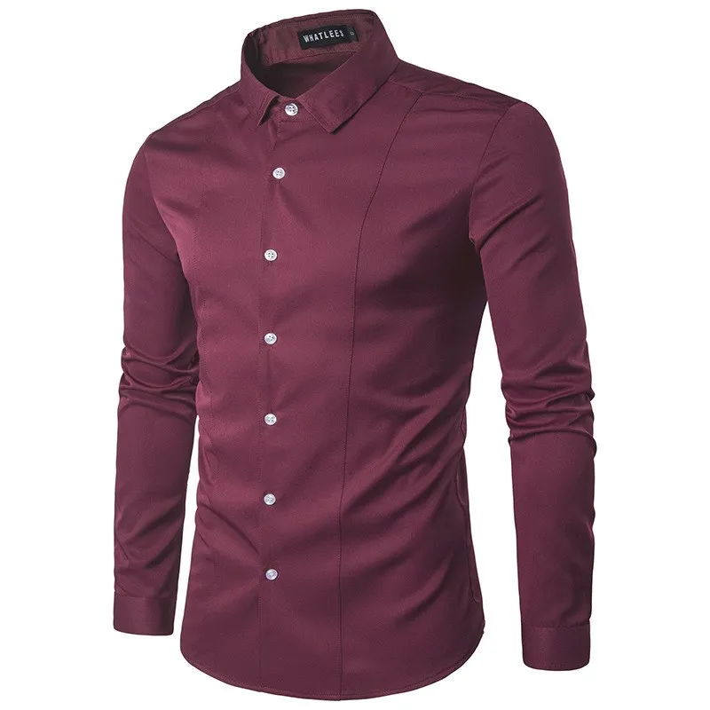 Youthful Men's Long Sleeve Slim Fit Shirt  Fashionable Spring Thickened Fleece Lined Windsor Collar A27 Other Brand