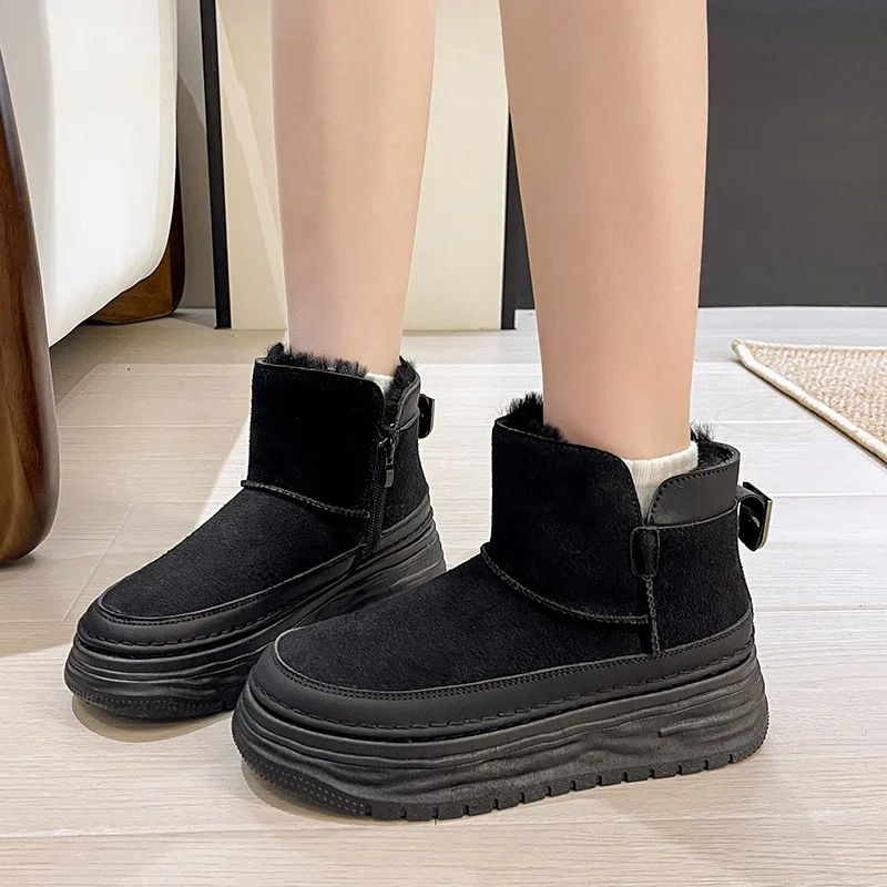 2023 New Style Fashionable Zipper Versatile Women's Boots Solid Color Winter Snow Boots Wool Integrated Women's Casual Shoes