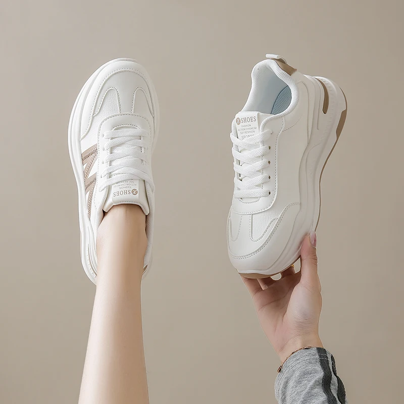 

Thick Sole Travel Casual Shoes Women's Spring Autumn Flat-Soled White Soft Leather Sports Single Shoes Soft Sole Comfortable