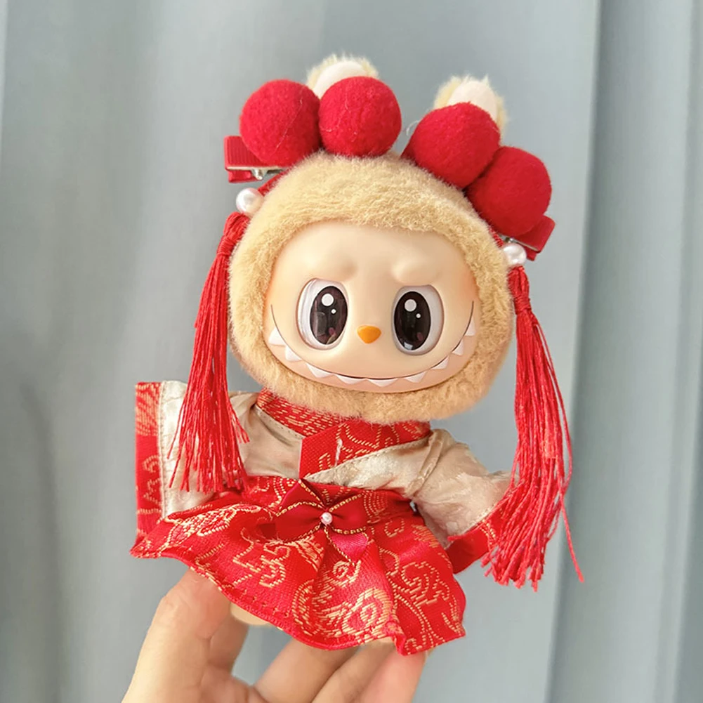 17cm Mini Plush Doll'S Clothes Outfit Accessories for Korea Kpop Exo Labubu Idol V1 V2 New Year Tang Suit Red Cloak Clothing