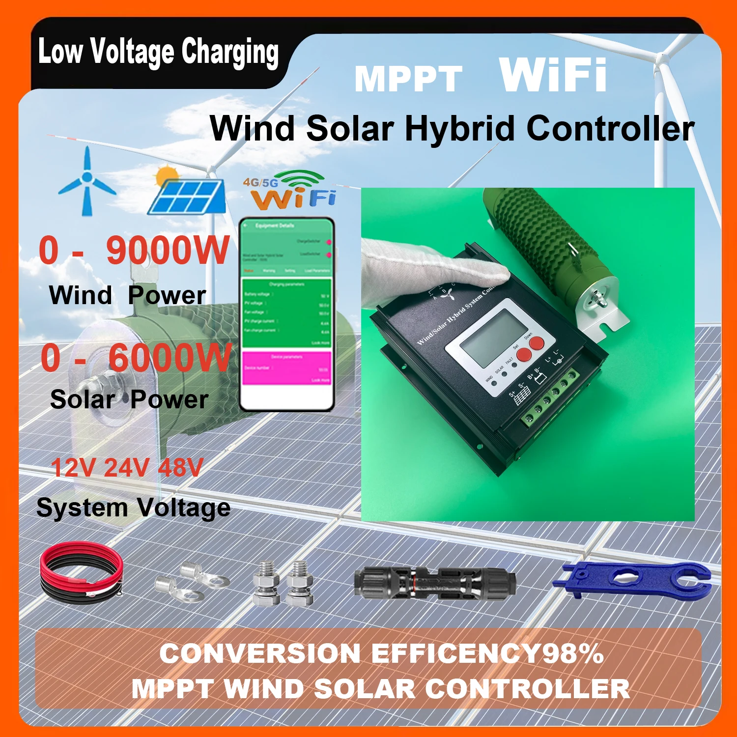 

MARS 12V 24V 48V wifi MPPT hybrid Charge Controller 3KW 4000w 5kw Solar Panel Wind Generator Regulator Household System Lifepo4